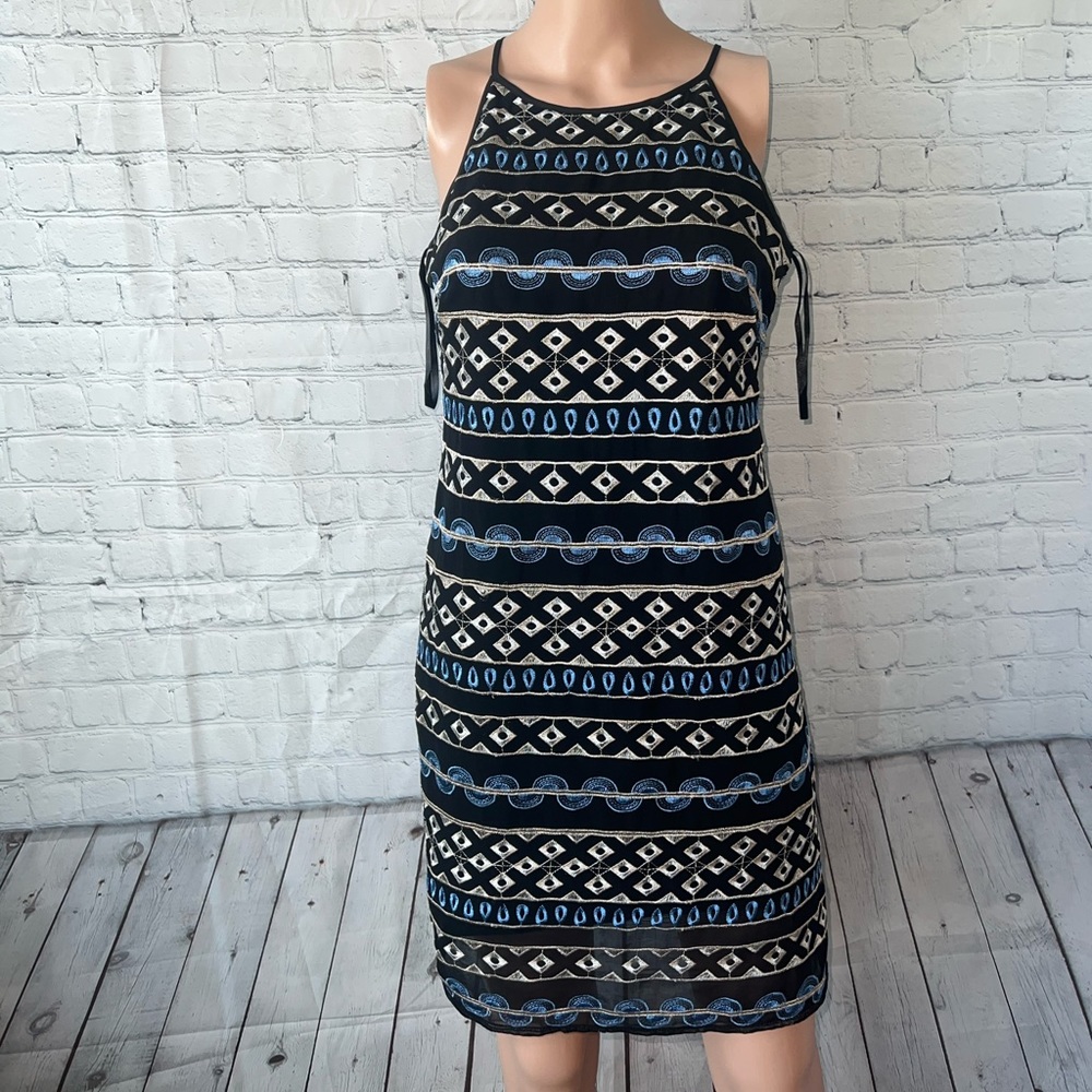 white house black market dark blue & white sleeveless dress size 00